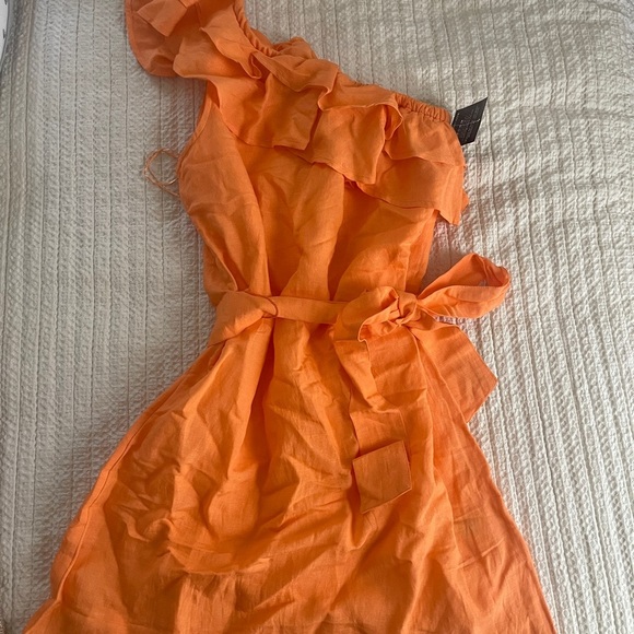 Boston Proper Elegant Orange one shoulder Ruffle Dress size large NWT - Picture 1 of 11